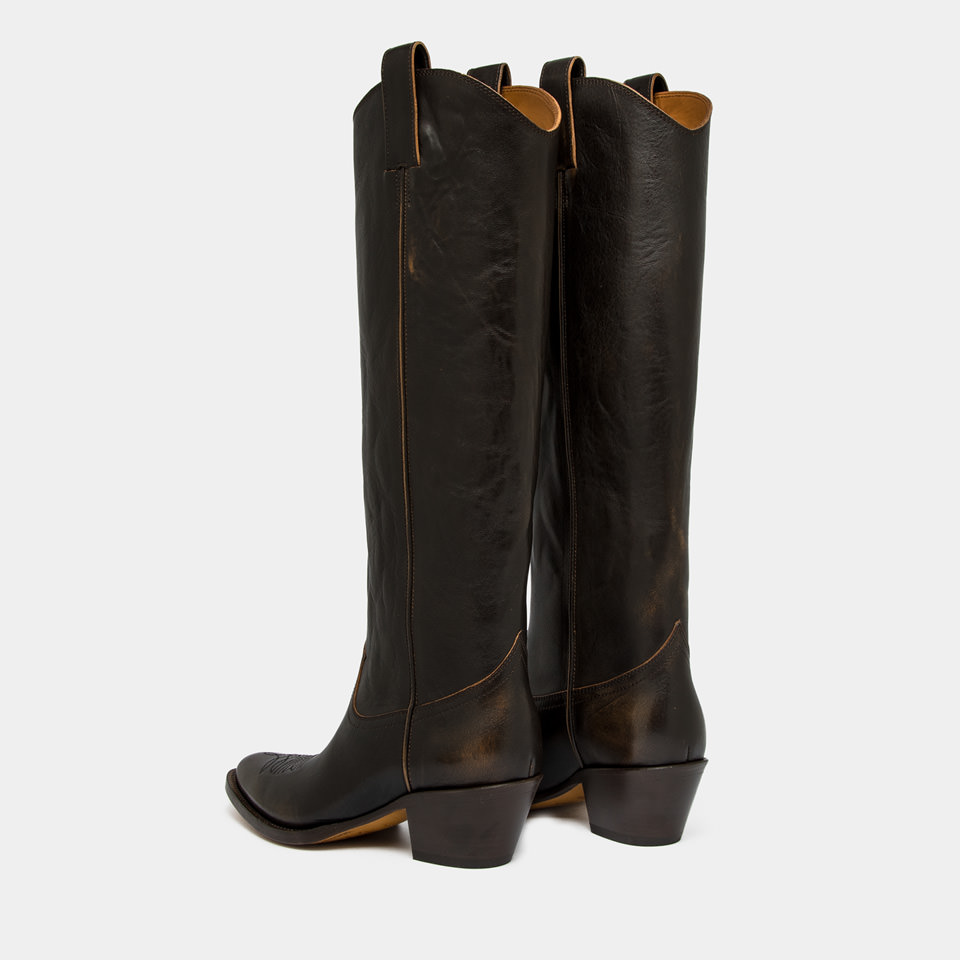 BUTTERO: STIVALE ANNIE IN CUOIO AGED COLORE NOCE