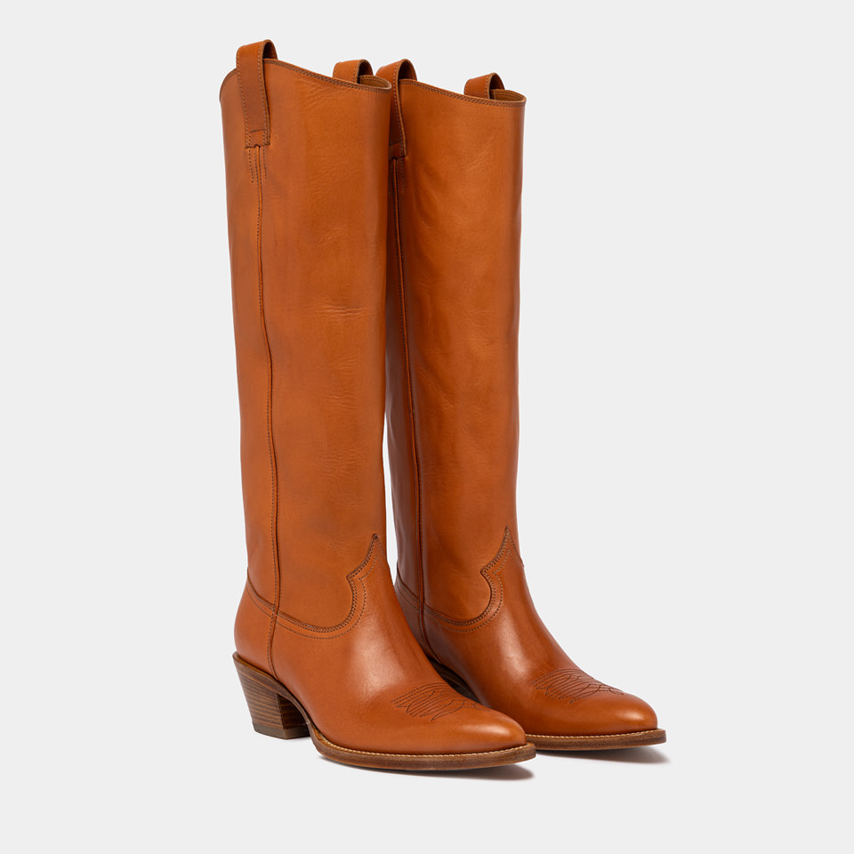 BUTTERO: ANNIE BOOTS IN NATURAL LEATHER COLOR HONEY
