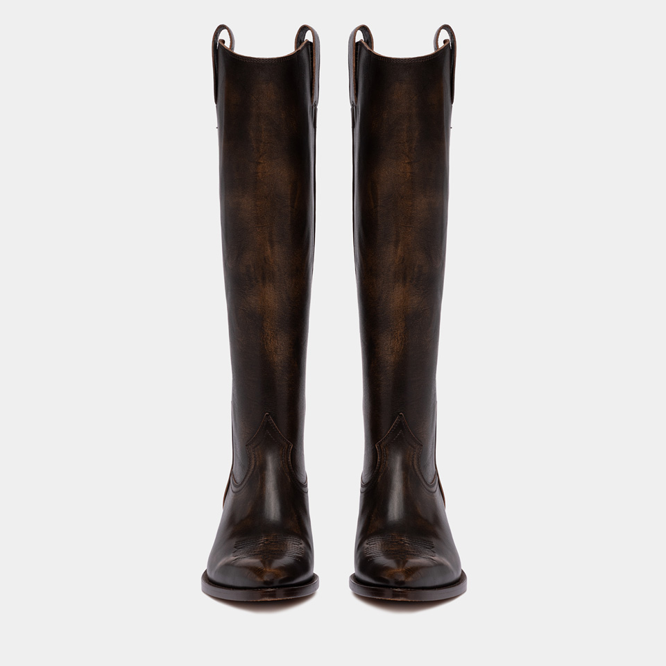 BUTTERO: BOTTE ANNIE EN CUIR AGED NUANCE NOYER