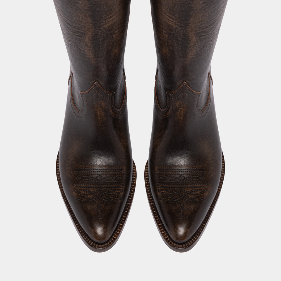 BUTTERO: BOTTE ANNIE EN CUIR AGED NUANCE NOYER
