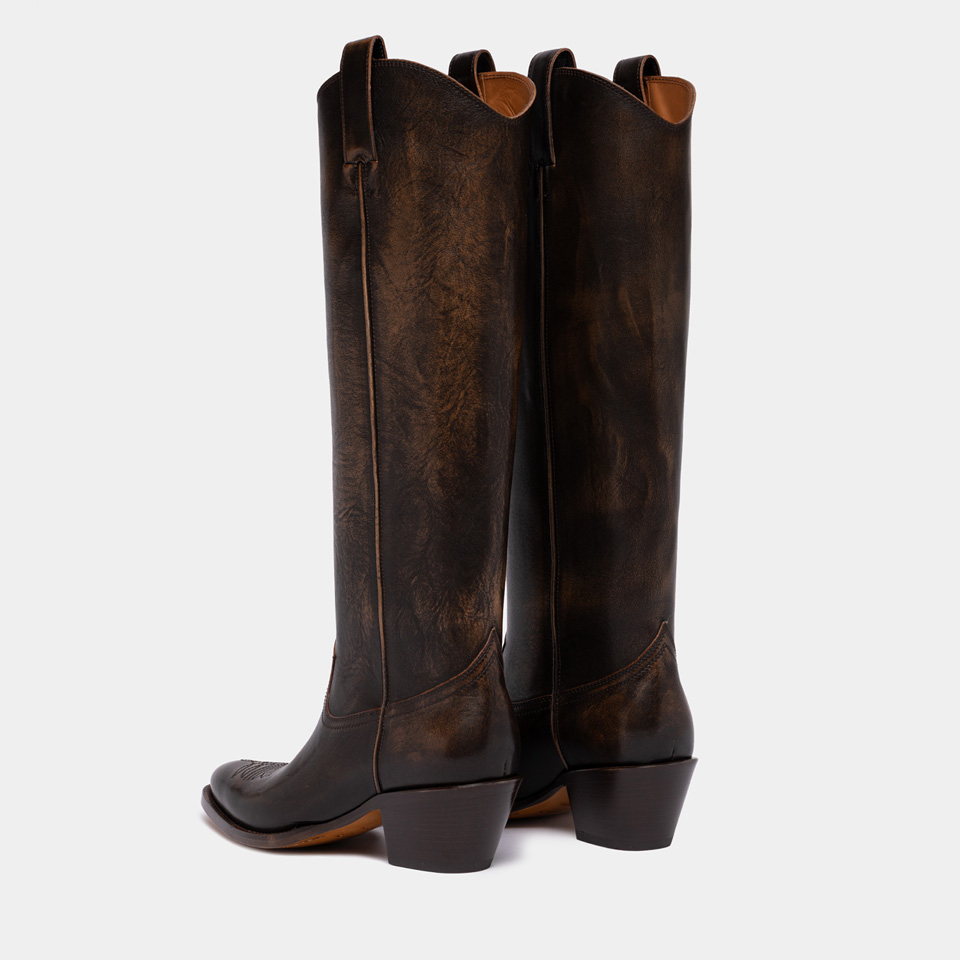 BUTTERO: BOTTE ANNIE EN CUIR AGED NUANCE NOYER