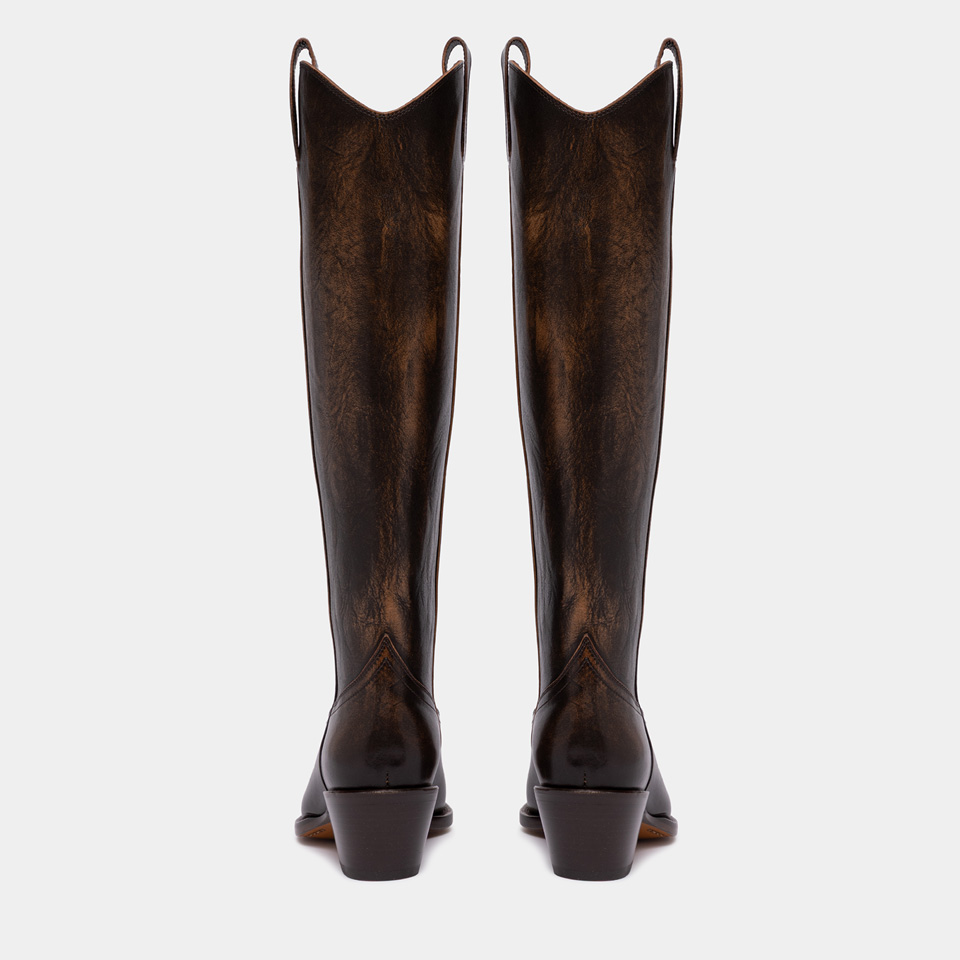 BUTTERO: BOTTE ANNIE EN CUIR AGED NUANCE NOYER