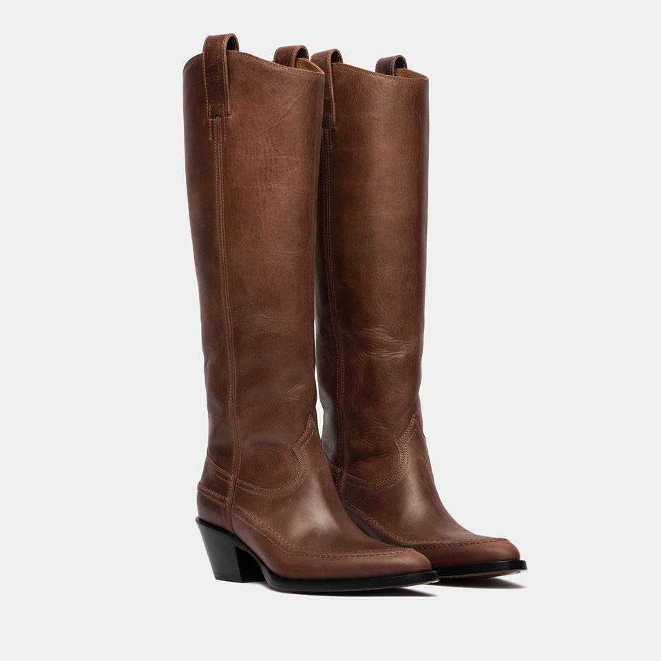 BUTTERO: ANNIE BOOTS IN BROWN WAXED LEATHER