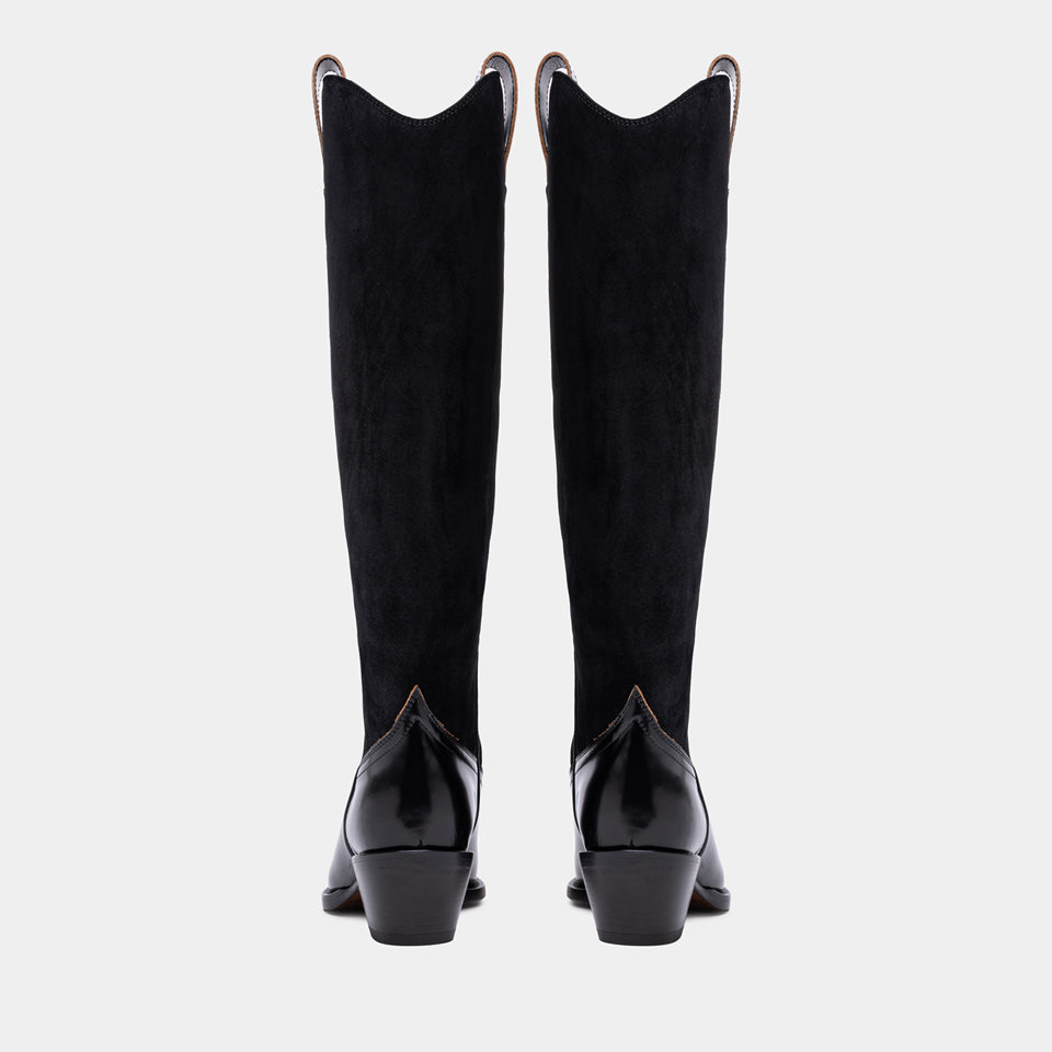 BUTTERO: ANNIE BOOTS IN BLACK LEATHER AND SUEDE