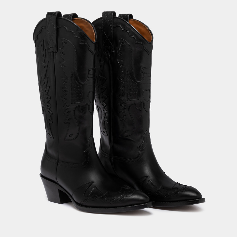 BUTTERO: ANNIE BOOTS IN BLACK LEATHER