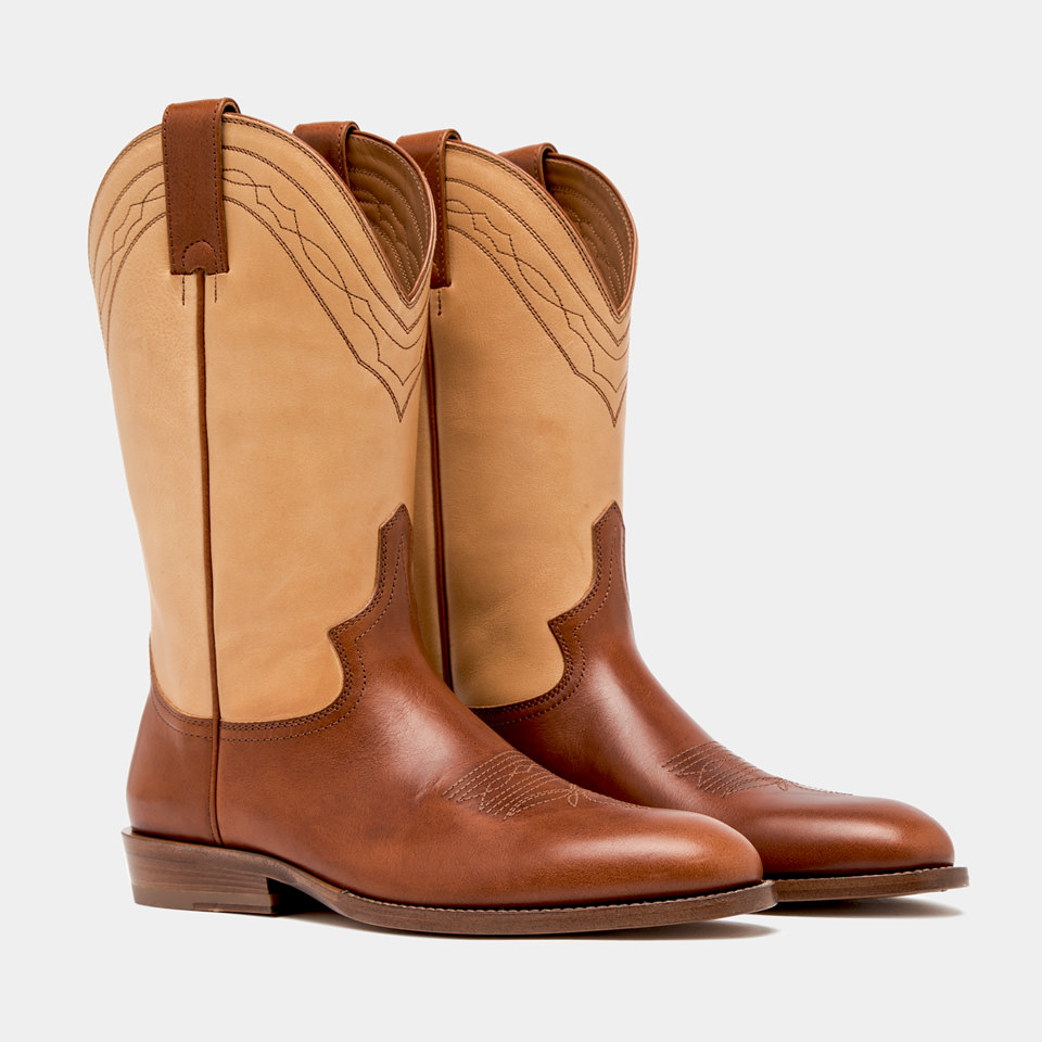 BUTTERO: BOTTES BAIO EN CUIR BICOLOR D'ECORCE