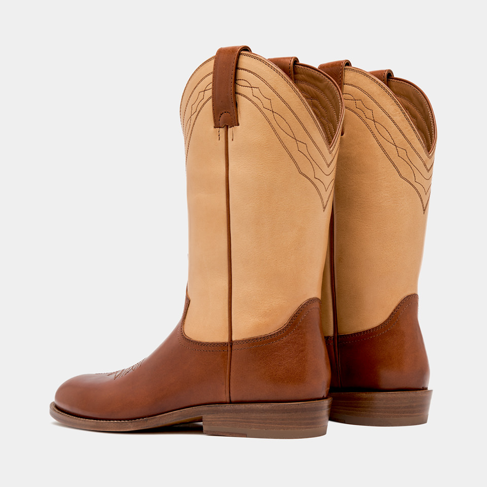 BUTTERO: BOTTES BAIO EN CUIR BICOLOR D'ECORCE