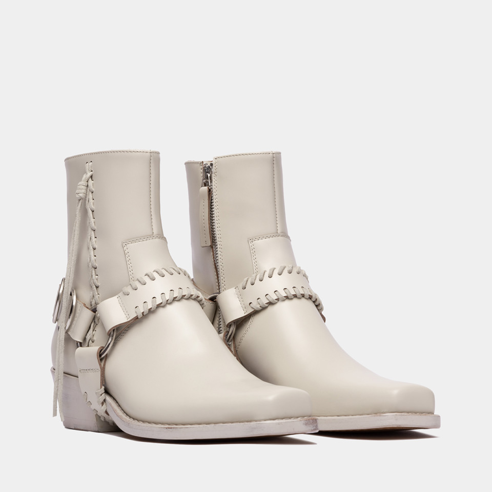 BUTTERO: DALTON BOOTS IN CREAM WHITE BRUSHED LEATHER