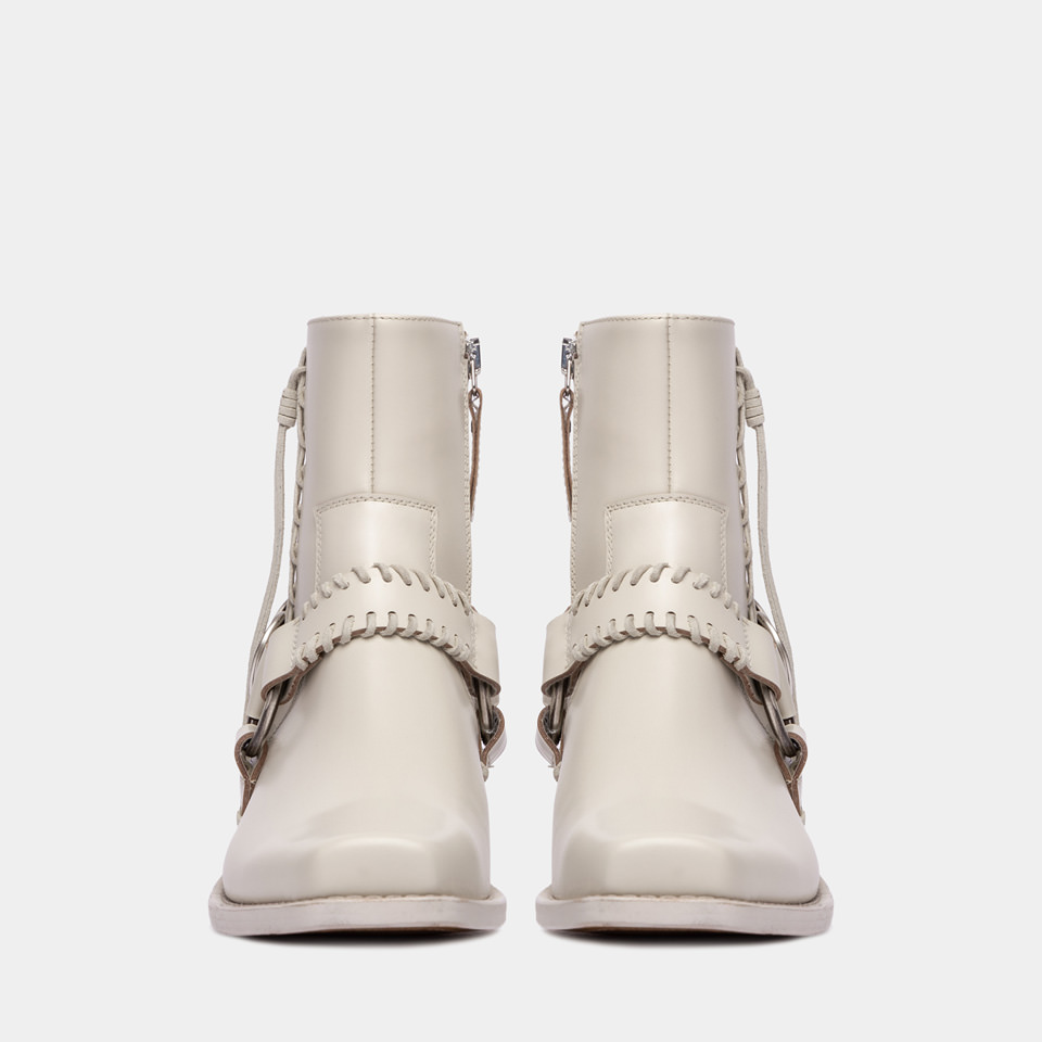 BUTTERO: DALTON BOOTS IN CREAM WHITE BRUSHED LEATHER