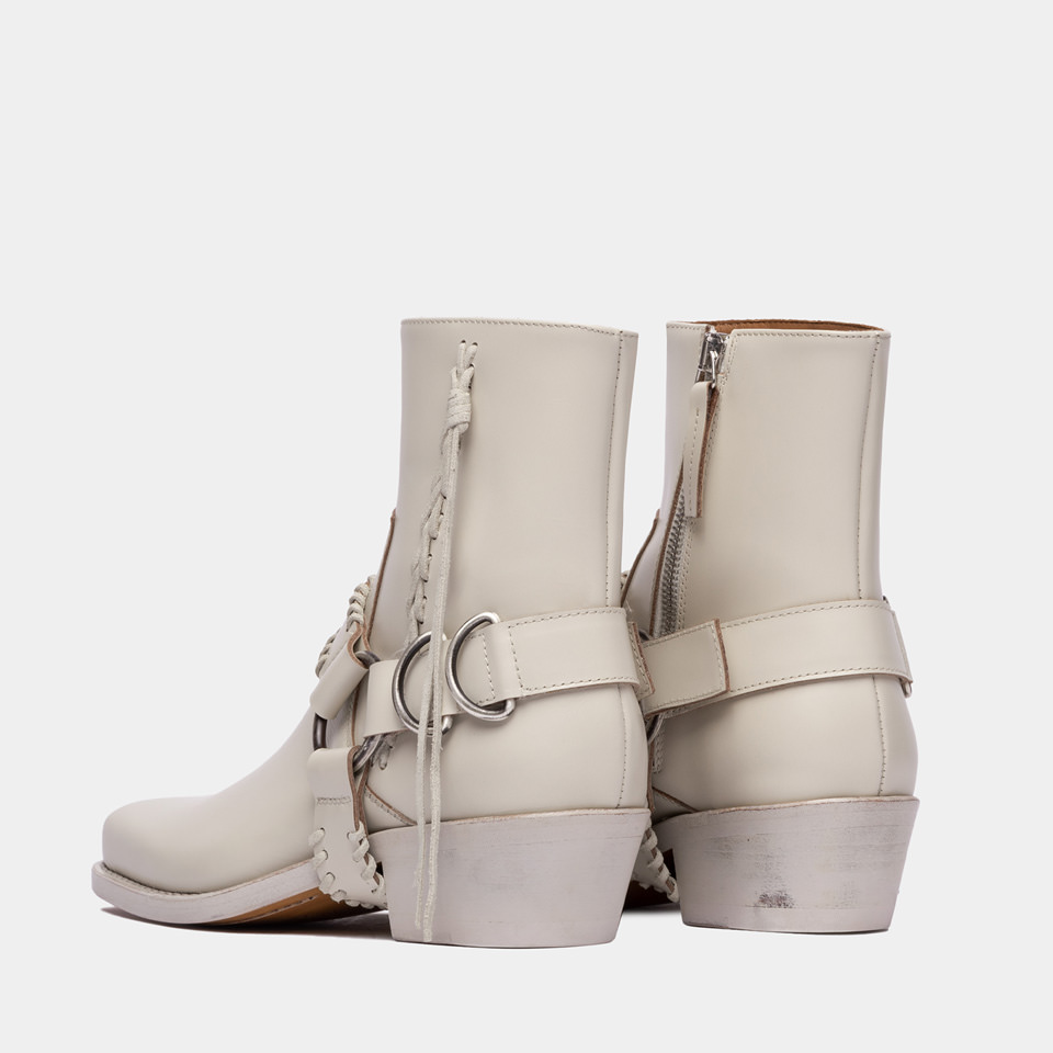 BUTTERO: DALTON BOOTS IN CREAM WHITE BRUSHED LEATHER
