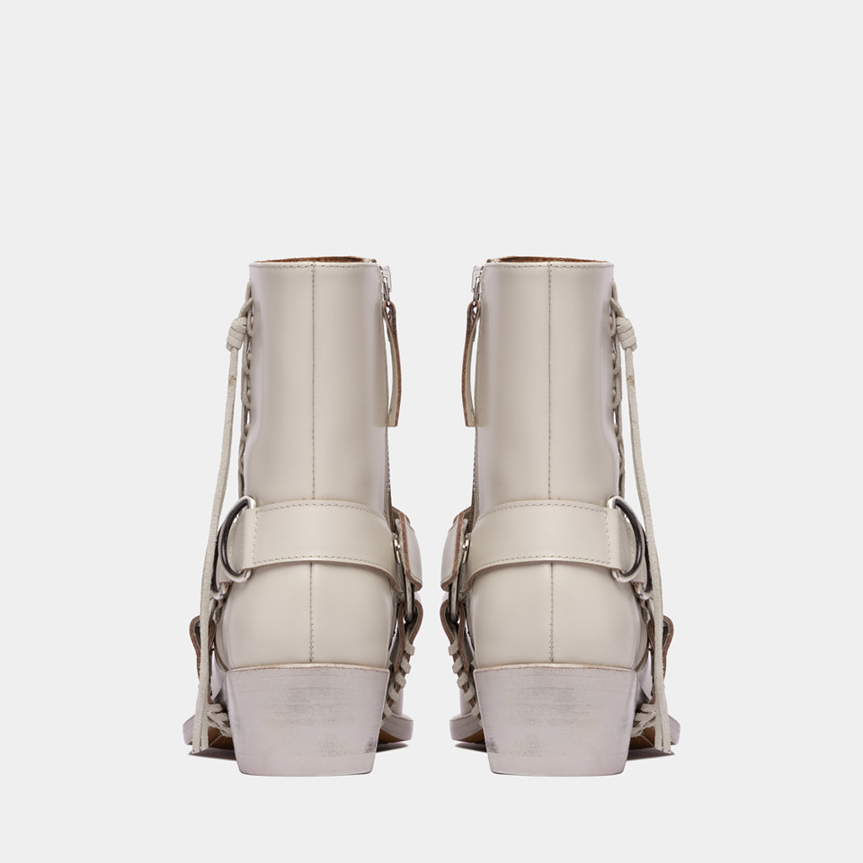 BUTTERO: DALTON BOOTS IN CREAM WHITE BRUSHED LEATHER