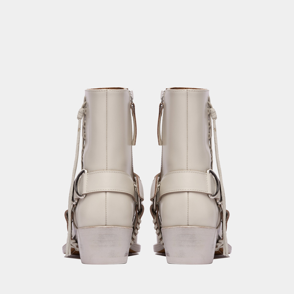 BUTTERO: DALTON BOOTS IN CREAM WHITE BRUSHED LEATHER