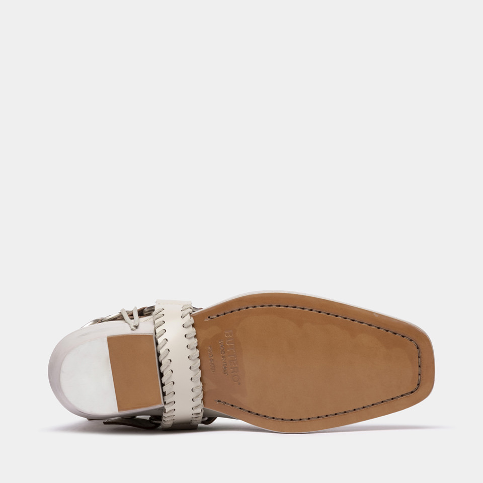 BUTTERO: DALTON BOOTS IN CREAM WHITE BRUSHED LEATHER