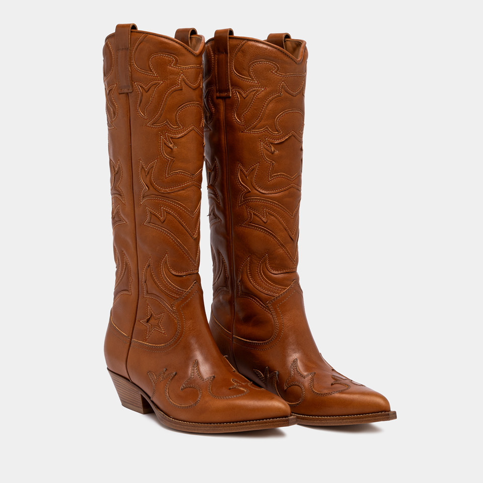 BUTTERO: FLEE BOOTS IN LIGHT BROWN LEATHER
