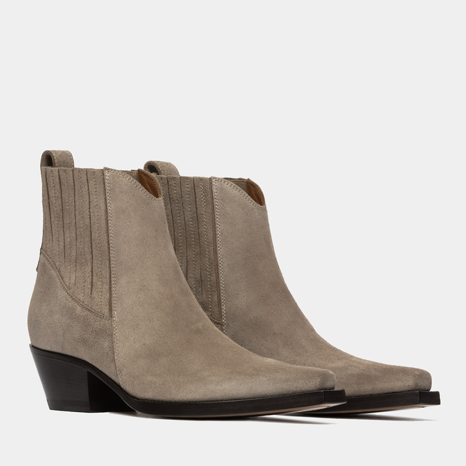 BUTTERO: ERIN ANKLE BOOTS IN SAND SUEDE