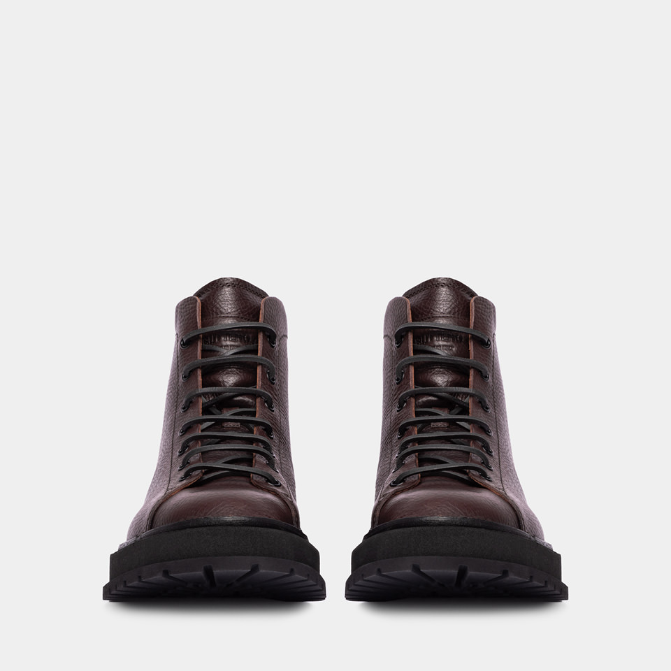 BUTTERO: AEDI BOOTS IN BROWN HAMMERED LEATHER