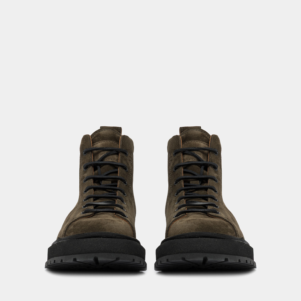 BUTTERO: AEDI ANKLE BOOTS IN MILITARY GREEN SUEDE