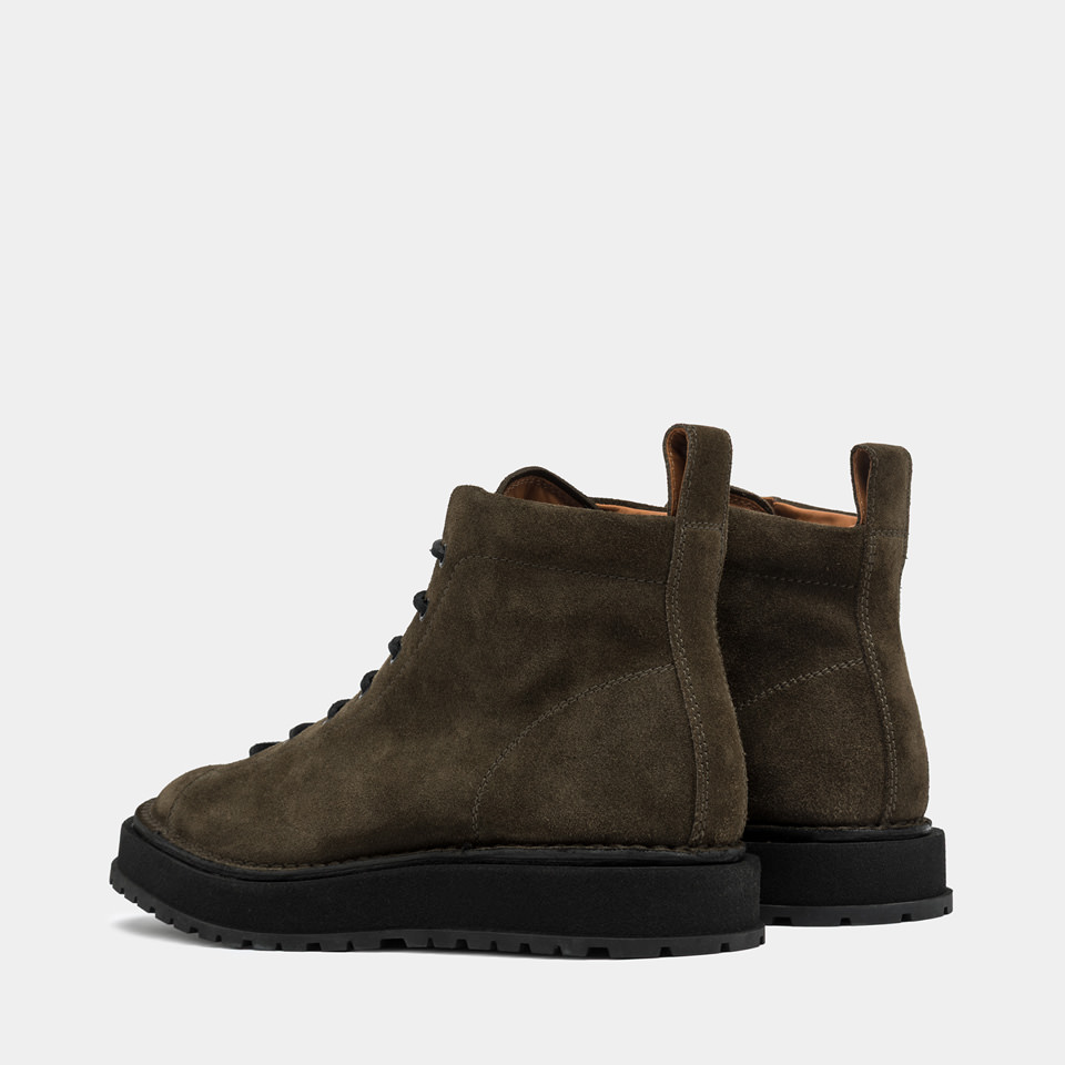 BUTTERO: AEDI ANKLE BOOTS IN MILITARY GREEN SUEDE