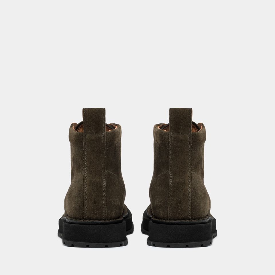 BUTTERO: AEDI ANKLE BOOTS IN MILITARY GREEN SUEDE