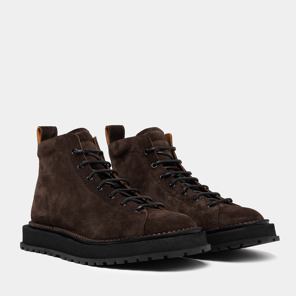 BUTTERO: AEDI BOOTS IN DARK BROWN SUEDE