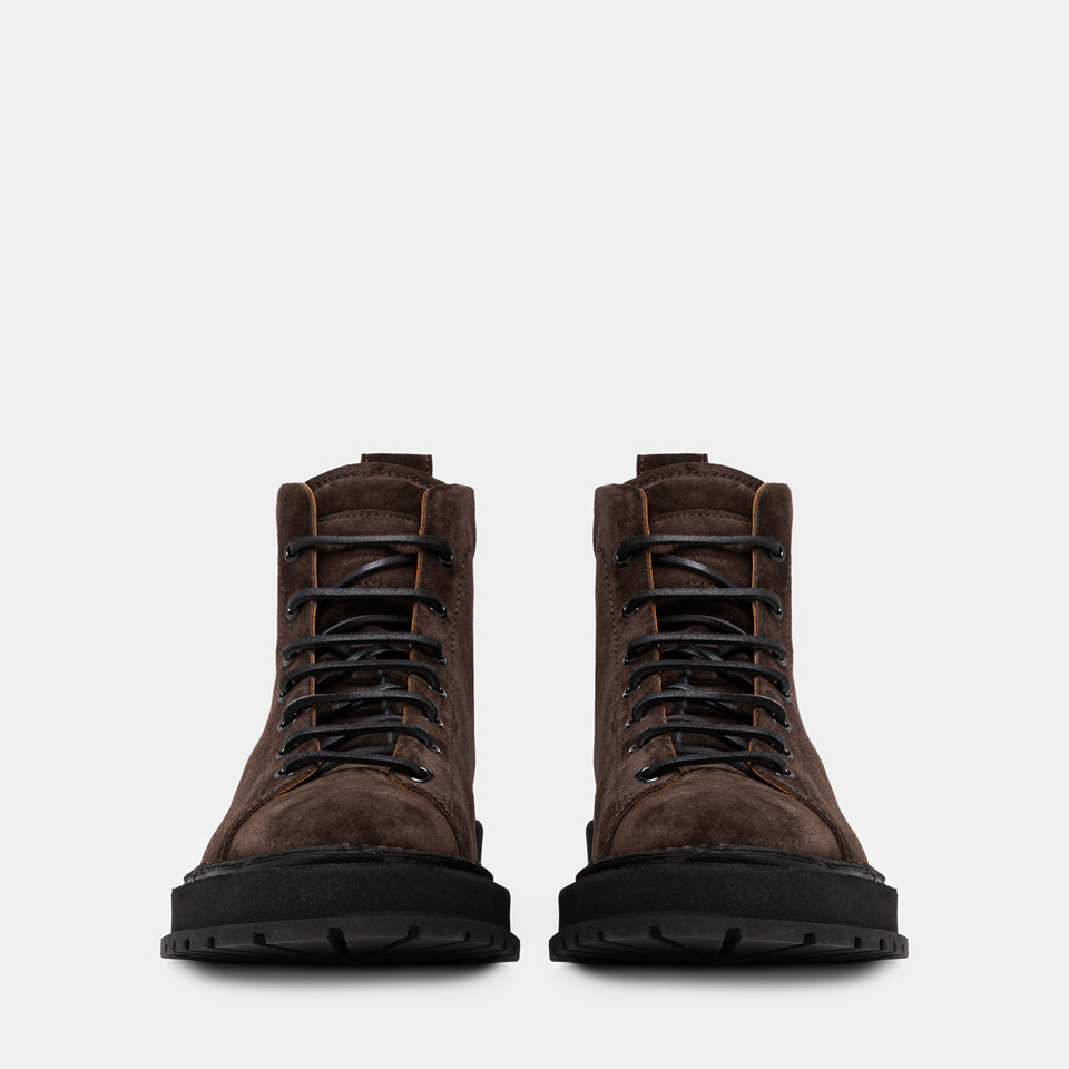 BUTTERO: AEDI BOOTS IN DARK BROWN SUEDE