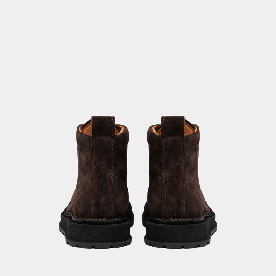 BUTTERO: AEDI BOOTS IN DARK BROWN SUEDE