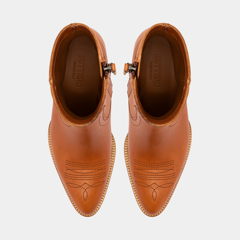 BUTTERO: ANNIE ANKLE BOOTS IN NATURAL HONEY COLOR LEATHER