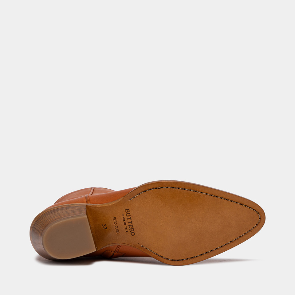 BUTTERO: ANNIE ANKLE BOOTS IN NATURAL HONEY COLOR LEATHER