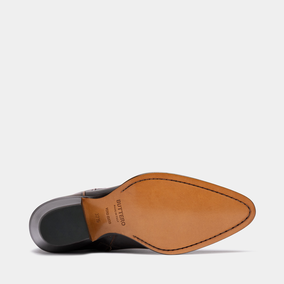 BUTTERO: ANNIE ANKLE BOOTS IN AGED NATURAL LEATHER WALNUT