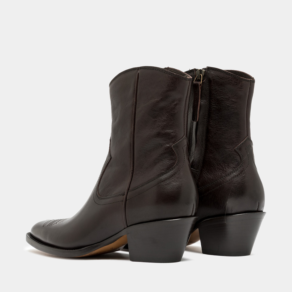 BUTTERO: ANNIE ANKLE BOOT IN DARK BROWN LEATHER
