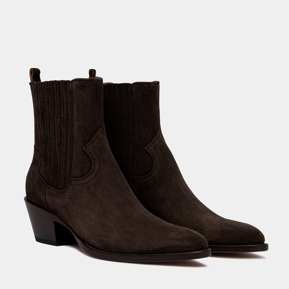 BUTTERO: ANNIE ANKLE BOOTS IN MOKA SUEDE