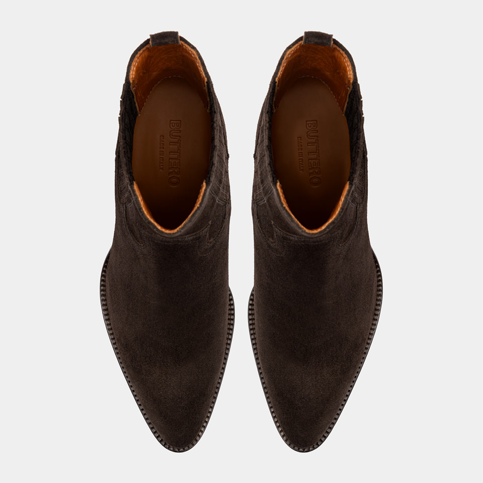 BUTTERO: ANNIE ANKLE BOOTS IN MOKA SUEDE