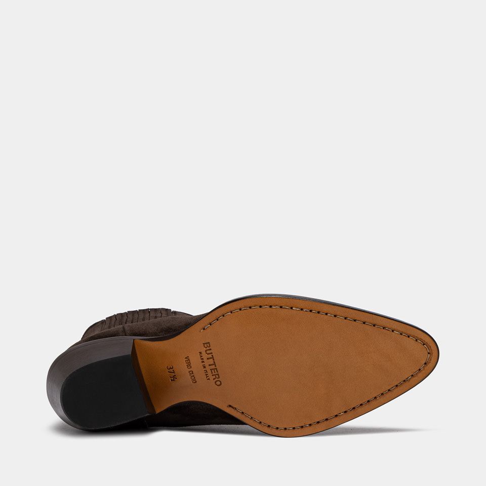 BUTTERO: ANNIE ANKLE BOOTS IN MOKA SUEDE