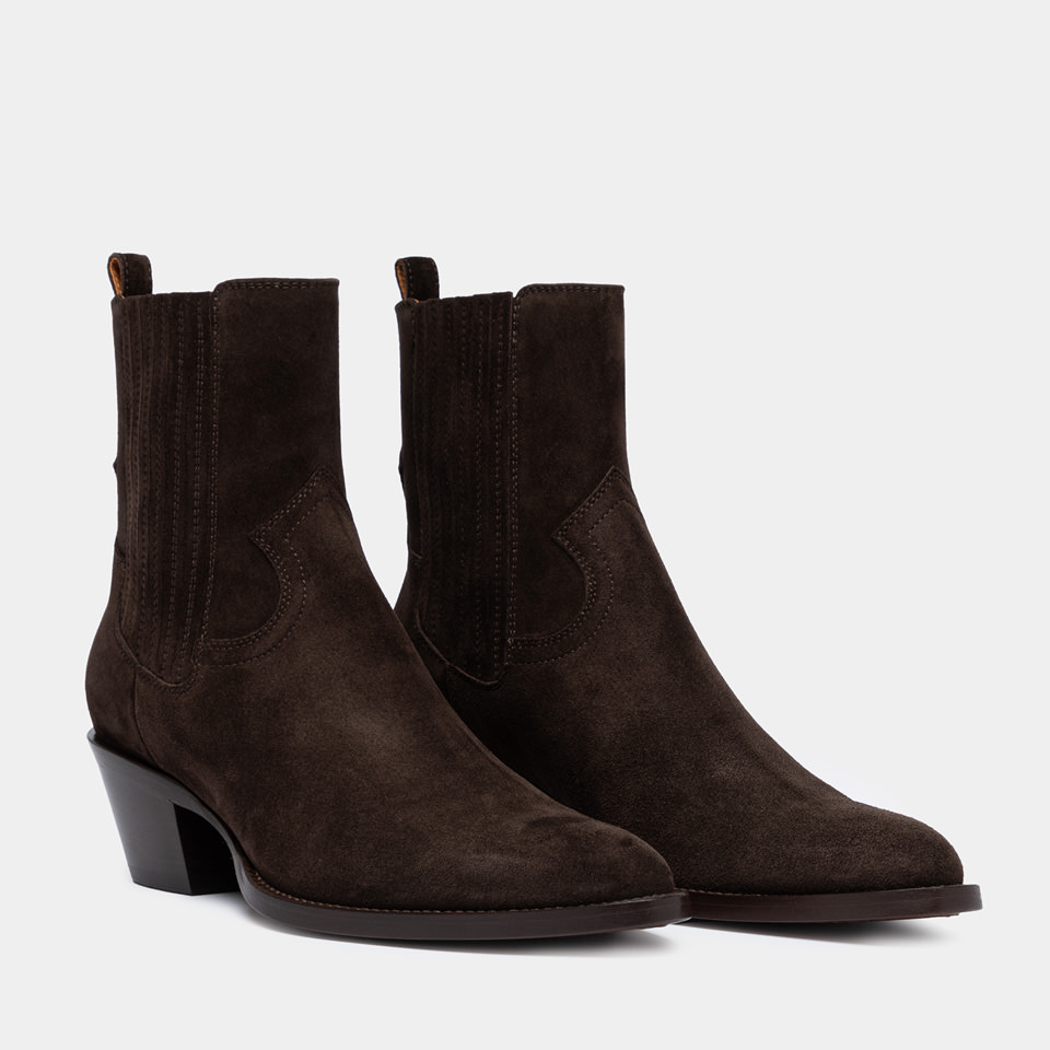 BUTTERO: ANNIE ANKLE BOOTS IN DARK BROWN SUEDE
