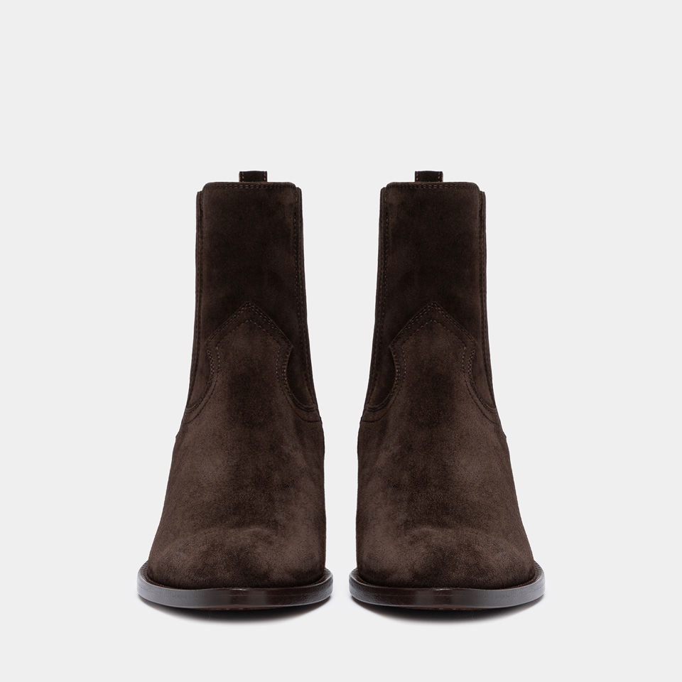 BUTTERO: ANNIE ANKLE BOOTS IN DARK BROWN SUEDE