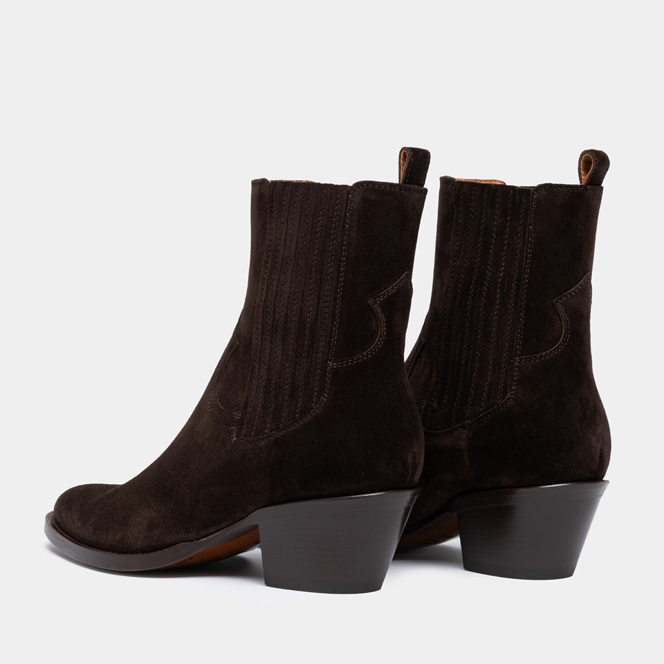 BUTTERO: ANNIE ANKLE BOOTS IN DARK BROWN SUEDE