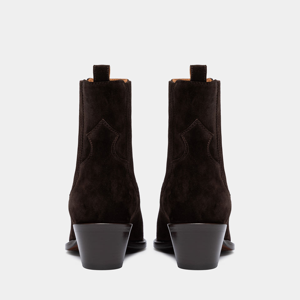 BUTTERO: ANNIE ANKLE BOOTS IN DARK BROWN SUEDE