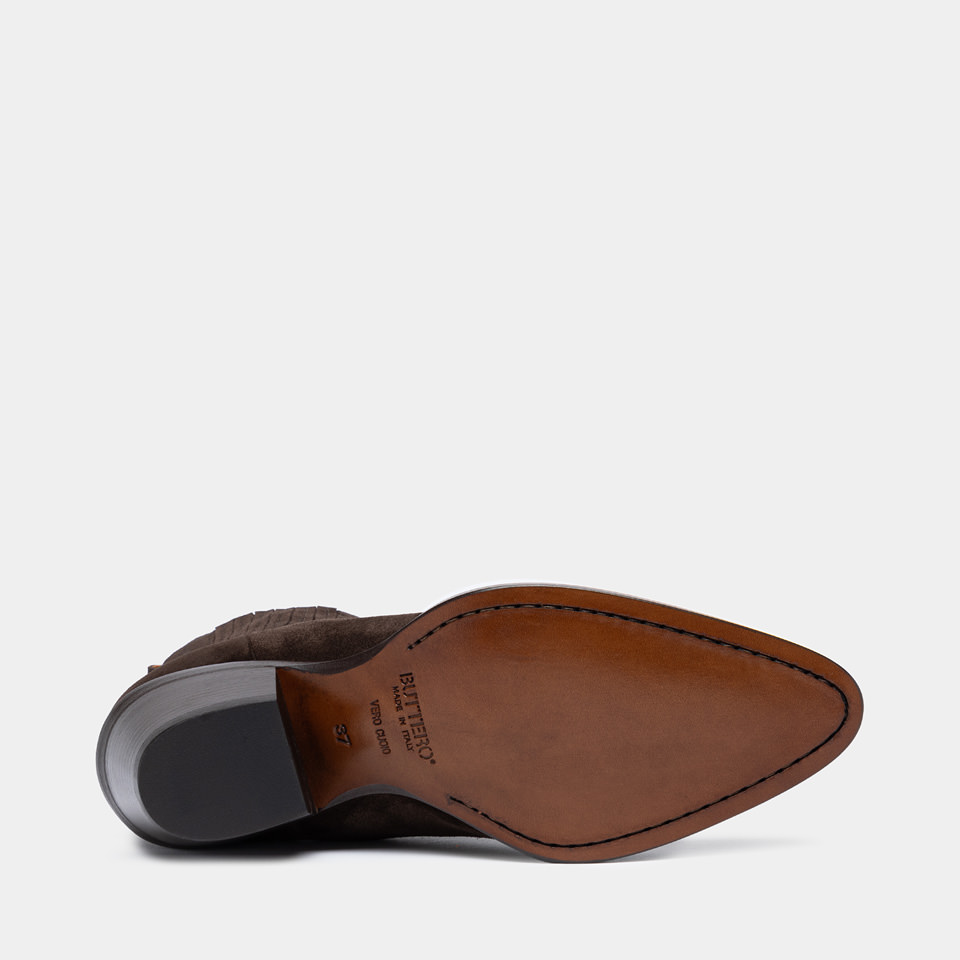 BUTTERO: ANNIE ANKLE BOOTS IN DARK BROWN SUEDE