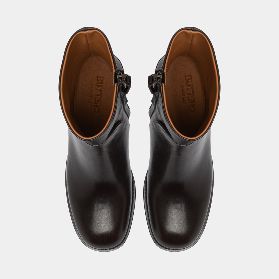BUTTERO: BOLGHERI ANKLE BOOTS IN DARK BROWN LEATHER