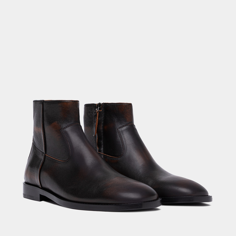 BUTTERO: BOTTINE CASENTINO EN CUIR VINTAGE MARRON