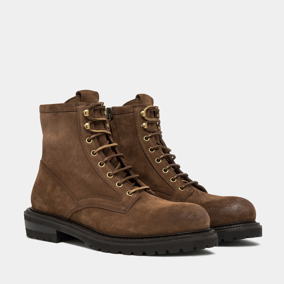 BUTTERO: FIORENTINA ANKLE BOOTS IN CIGAR BROWN SUEDE
