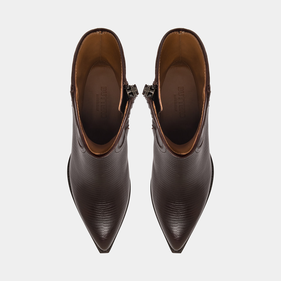 BUTTERO: BOTTINE FLEE EN CUIR IMPRIME LEZARD EBONY