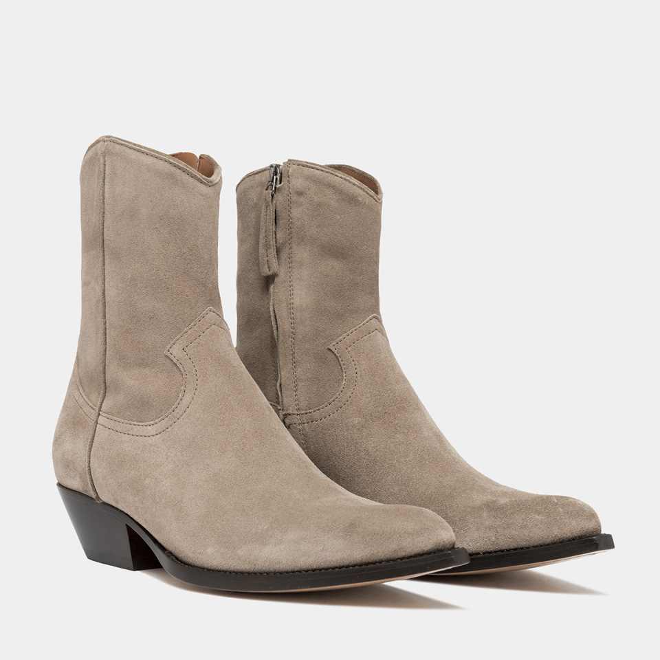 BUTTERO: FLEE BOOTIES IN COCONUT BROWN SUEDE