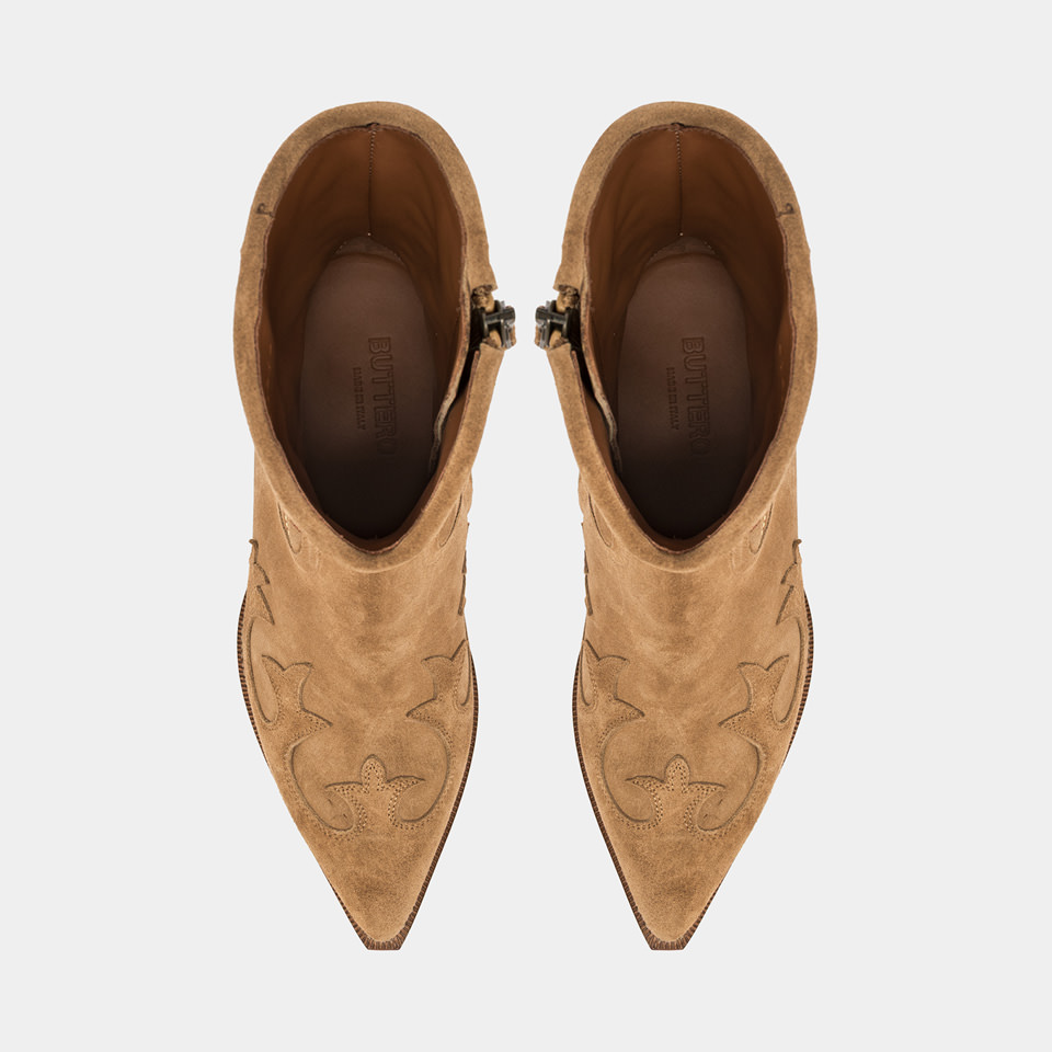BUTTERO: FLEE ANKLE BOOTS IN COPPER BROWN SUEDE