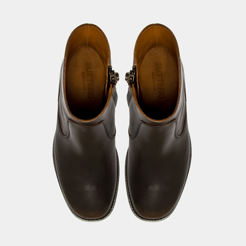 BUTTERO: FLOYD ANKLE BOOTS IN AGED WALNUTS LEATHER