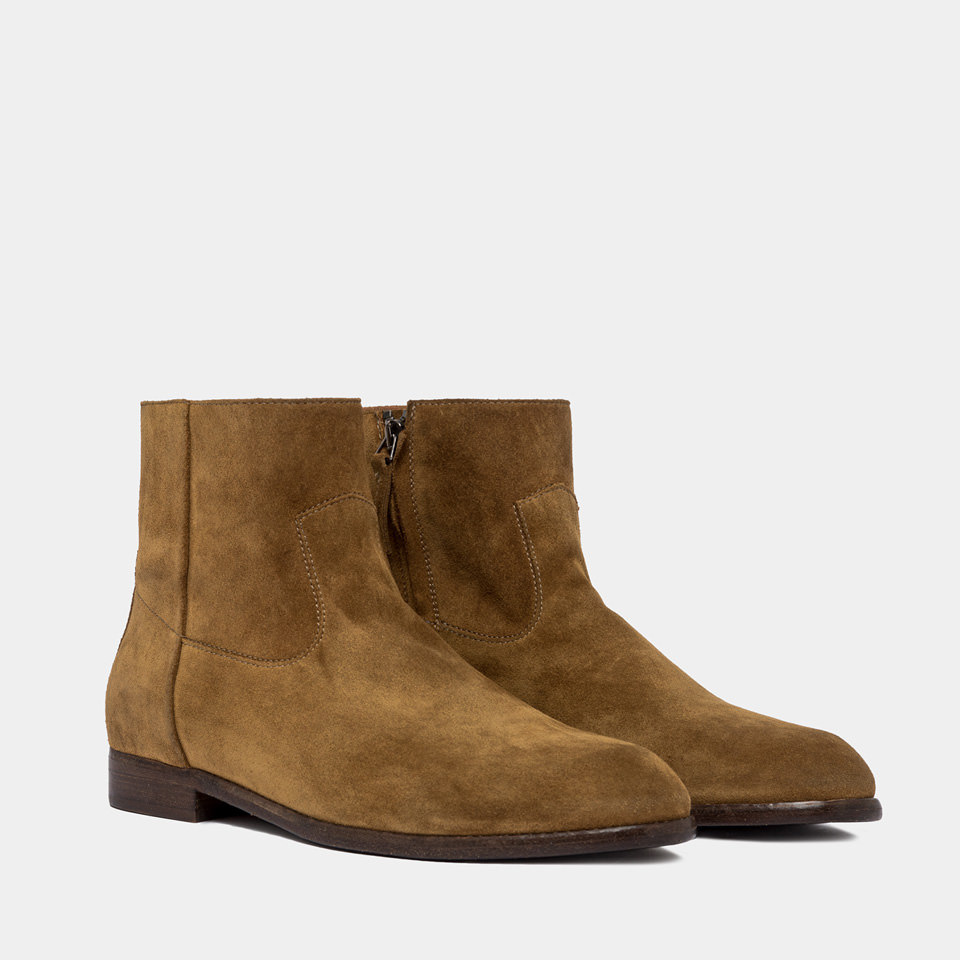 BUTTERO: FLOYD ANKLE BOOTS IN CURRY YELLOW SUEDE