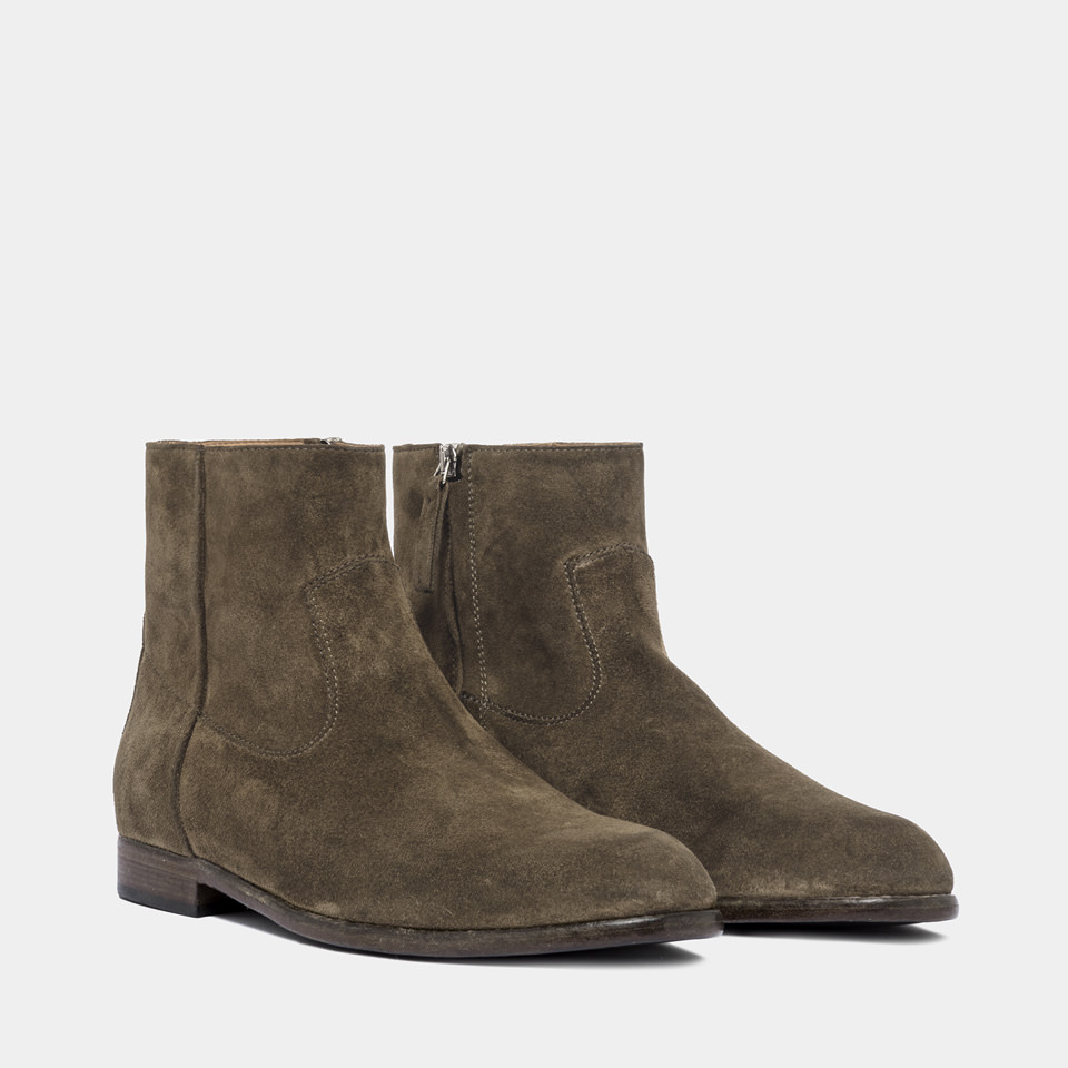 BUTTERO: FLOYD ANKLE BOOTS IN MILITARY GREEN SUEDE 