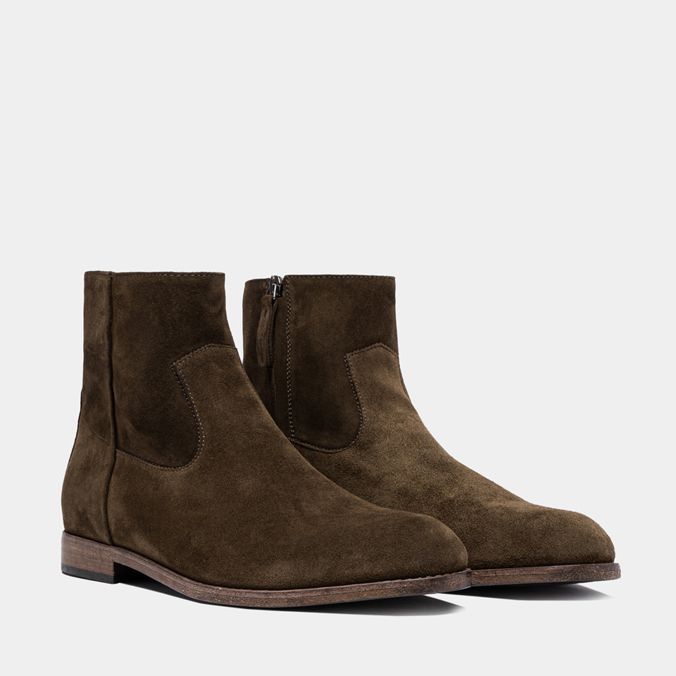 BUTTERO: FLOYD ANKLE BOOTS IN MILITARY GREEN SUEDE 