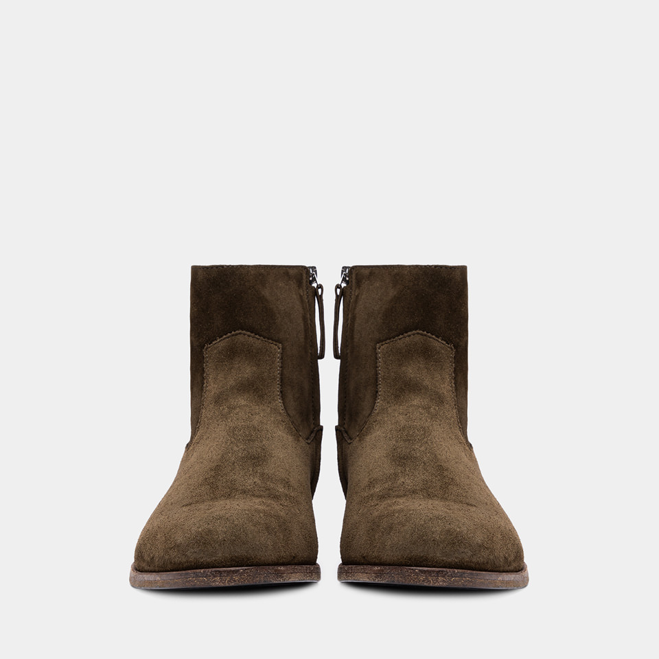 BUTTERO: FLOYD ANKLE BOOTS IN MILITARY GREEN SUEDE 