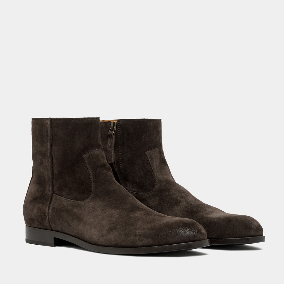 BUTTERO: FLOYD ANKLE BOOTS IN MOKA SUEDE